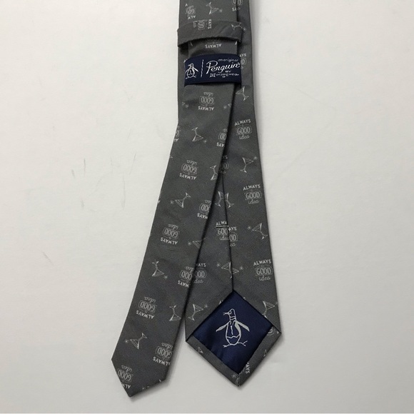 Penguin Slim Necktie Gray White New - Picture 3 of 6